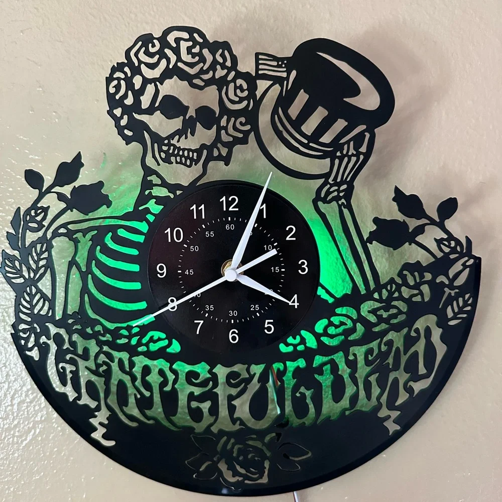 Grateful Dead Inspired Black Bertha Skeleton Wall Clock - LED Accent